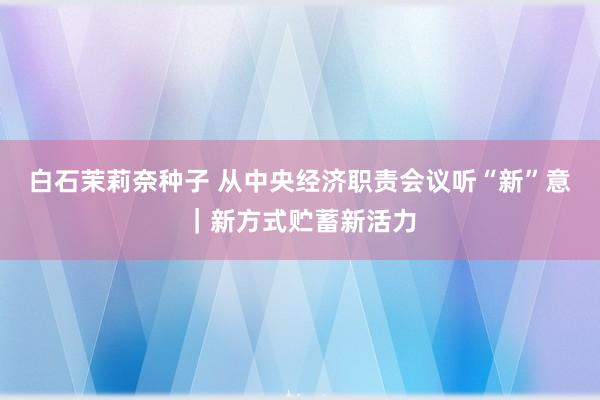 白石茉莉奈种子 从中央经济职责会议听“新”意｜新方式贮蓄新活力
