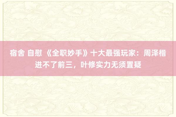 宿舍 自慰 《全职妙手》十大最强玩家：周泽楷进不了前三，叶修实力无须置疑