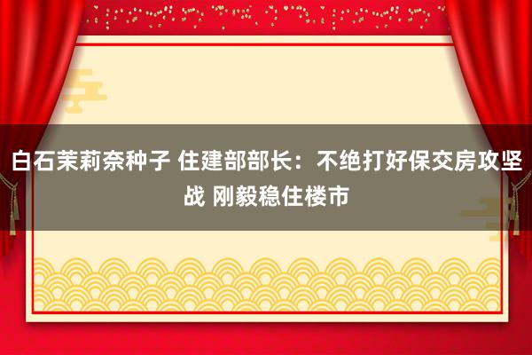 白石茉莉奈种子 住建部部长：不绝打好保交房攻坚战 刚毅稳住楼市