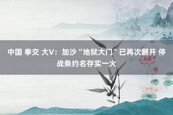 中国 拳交 大V：加沙“地狱大门”已再次翻开 停战条约名存实一火