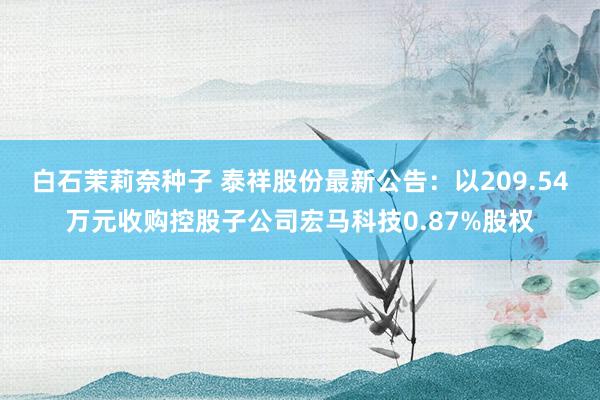 白石茉莉奈种子 泰祥股份最新公告：以209.54万元收购控股子公司宏马科技0.87%股权