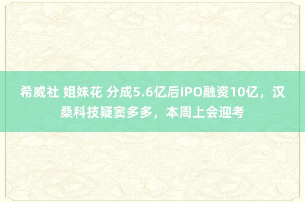 希威社 姐妹花 分成5.6亿后IPO融资10亿，汉桑科技疑窦多多，本周上会迎考