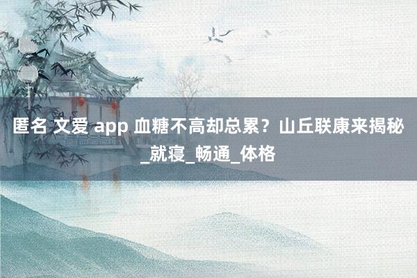 匿名 文爱 app 血糖不高却总累？山丘联康来揭秘_就寝_畅通_体格