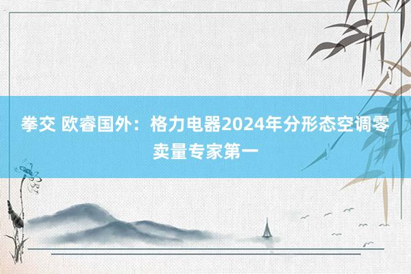 拳交 欧睿国外：格力电器2024年分形态空调零卖量专家第一