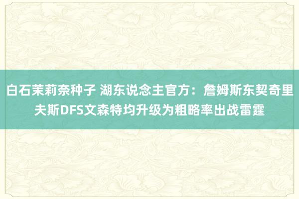 白石茉莉奈种子 湖东说念主官方：詹姆斯东契奇里夫斯DFS文森特均升级为粗略率出战雷霆