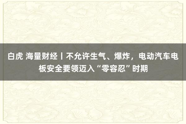 白虎 海量财经丨不允许生气、爆炸，电动汽车电板安全要领迈入“零容忍”时期