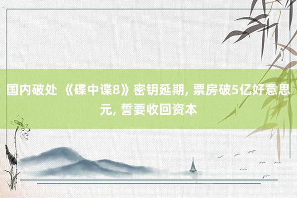 国内破处 《碟中谍8》密钥延期， 票房破5亿好意思元， 誓要收回资本